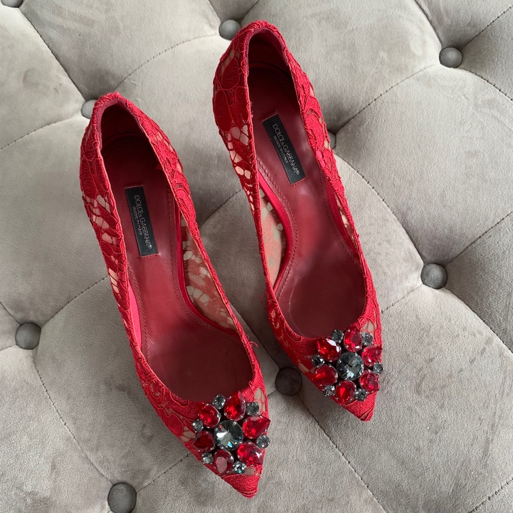 🚫SOLD🚫 Dolce gabbana PUMP IN TAORMINA LACE WITH Crystals - Picture 2 of 8